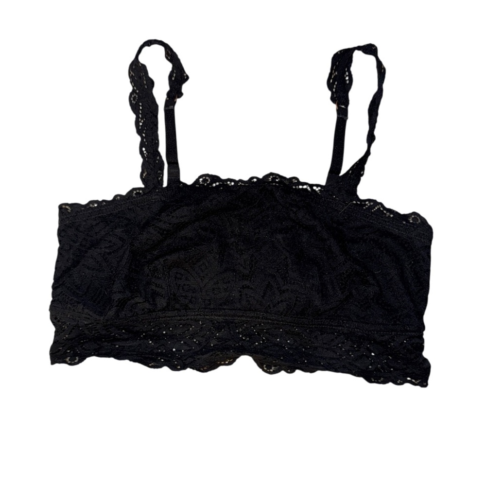Aerie Black Lace Bralette Bandeau w/ Removable Straps | L | Lined | No Padding